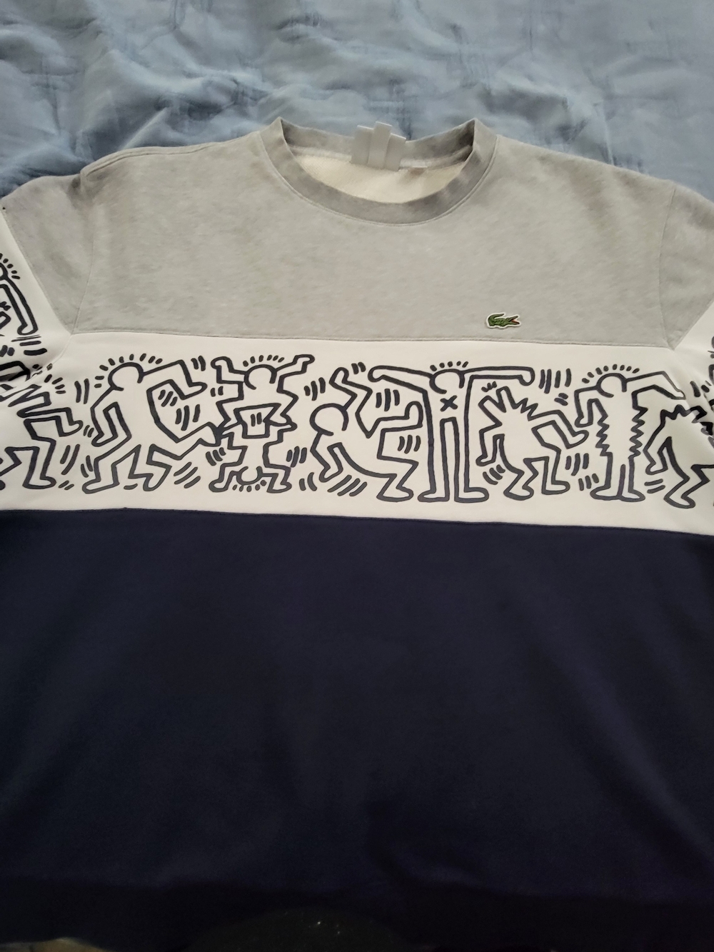 Keith Haring Lacoste Gray White Navy Graphic Colorblock Sweatshirt